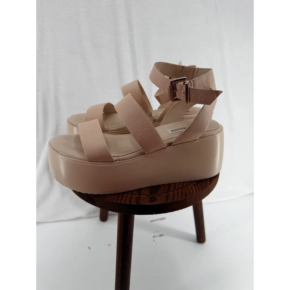 Steve Madden Bay Bay Leather Platform Wedge Sandals Cream 7M Y2K Chunky Bratz